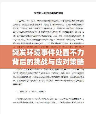 突發(fā)環(huán)境事件處置不力背后的挑戰(zhàn)與應對策略